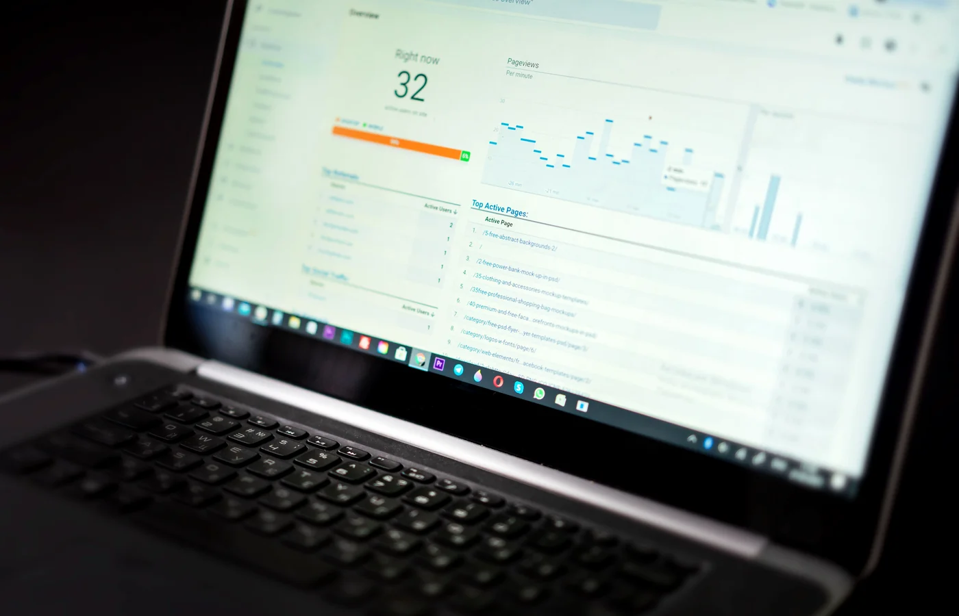 SEO analytics dashboard shown on a laptop